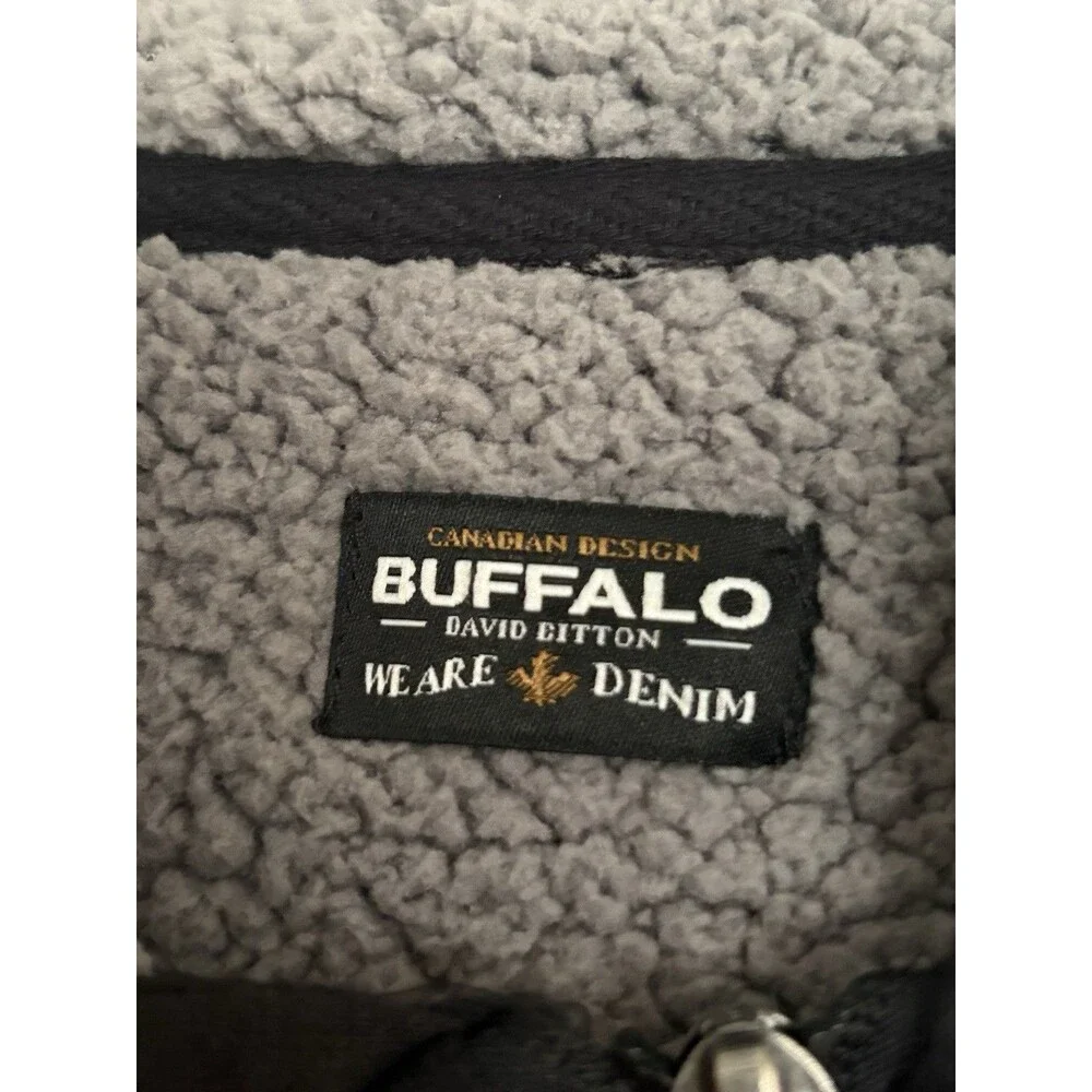Buffalo David Bitton Jacket Mens Large Black Full Zip Up Hoodie Sherpa Lined - Picture 2 of 5